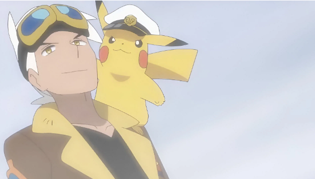 Cap y Friede esperan la niebla en Wing Deck en Pokémon Horizons 