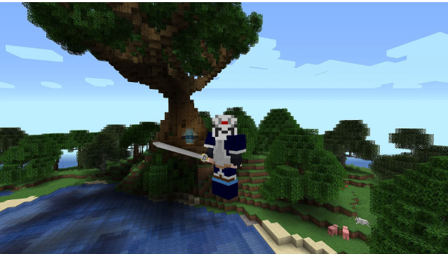 Un jugador de Minecraft se encuentra ante el árbol místico en el mod TenSura
